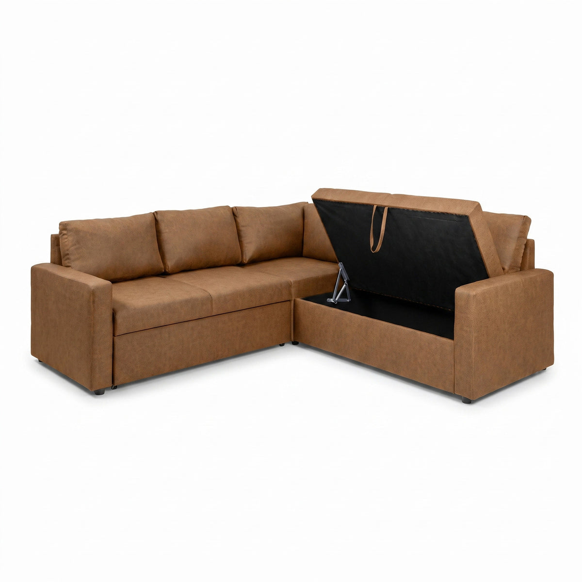 Hjørnesofa Oxford i brun med vendbar opbygning, sovefunktion og opbevaring, 228 x 228 x 85 cm