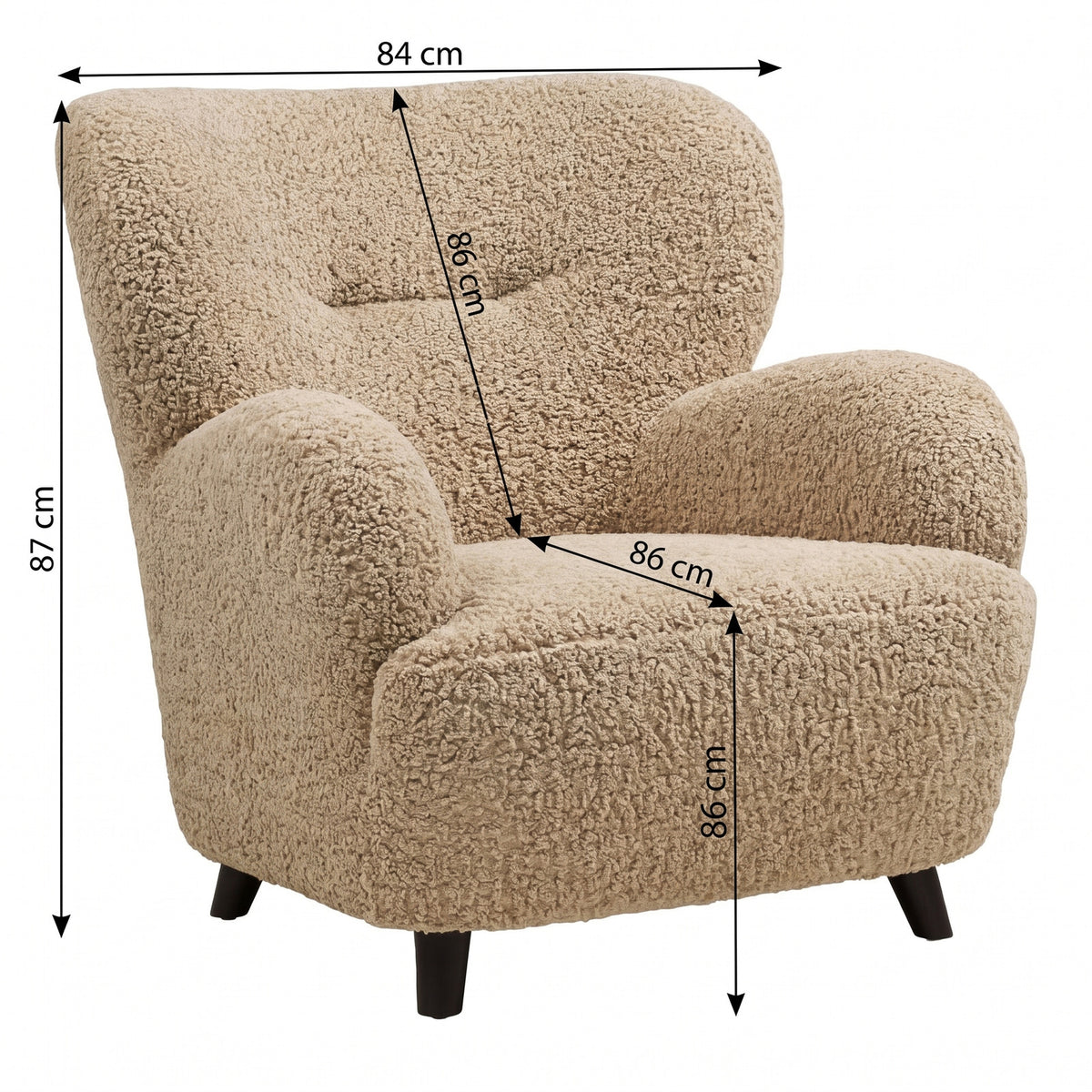 Lænestol Cambridge i brun, polyester, 84 x 86 x 87 cm