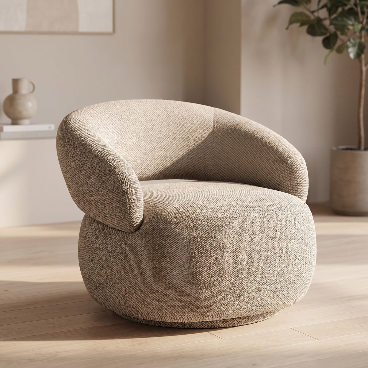 Drejestol Lausanne i sandfarvet, polyester, 83 x 88 x 72 cm