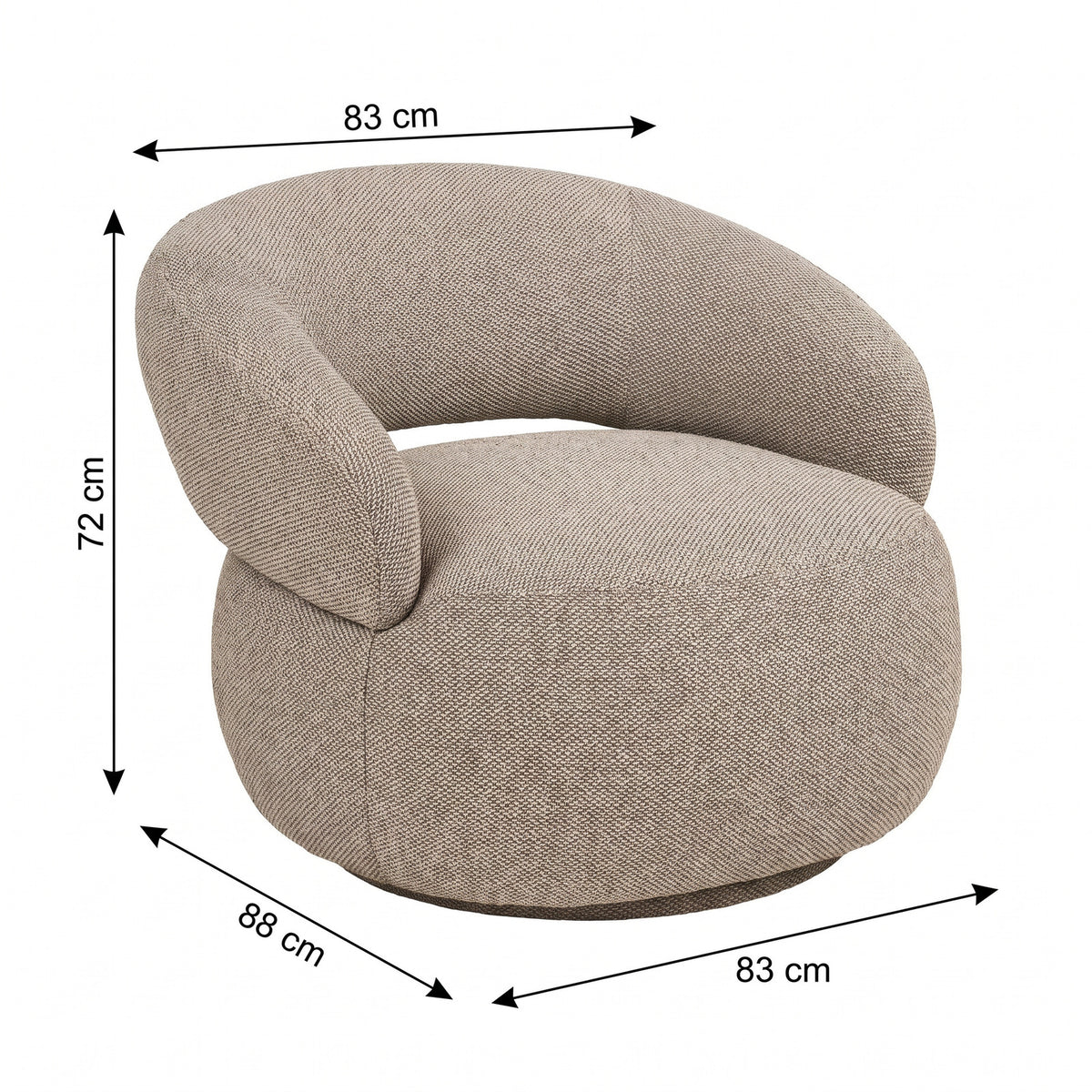 Drejestol Lausanne i sandfarvet, polyester, 83 x 88 x 72 cm
