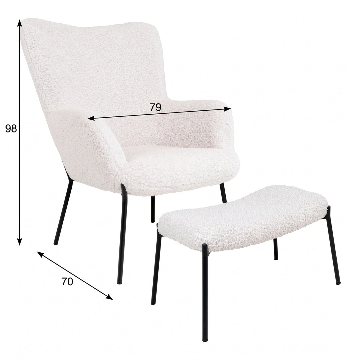 Lænestol Monaco med fodskammel, polyester og metal
