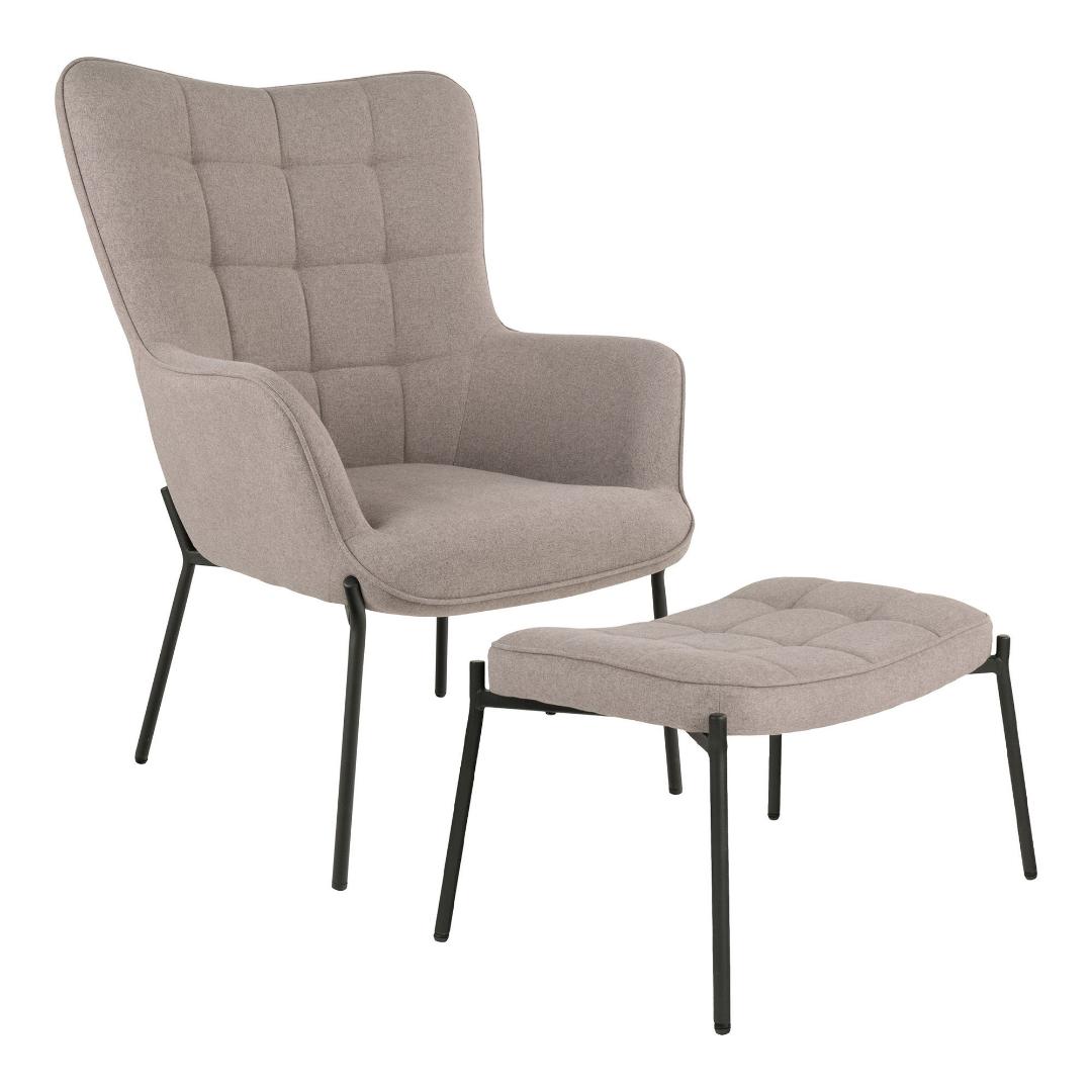 Lænestol Monaco med fodskammel, polyester og metal
