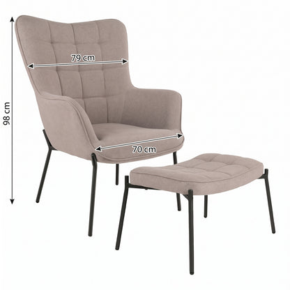 Lænestol Monaco med fodskammel, polyester og metal