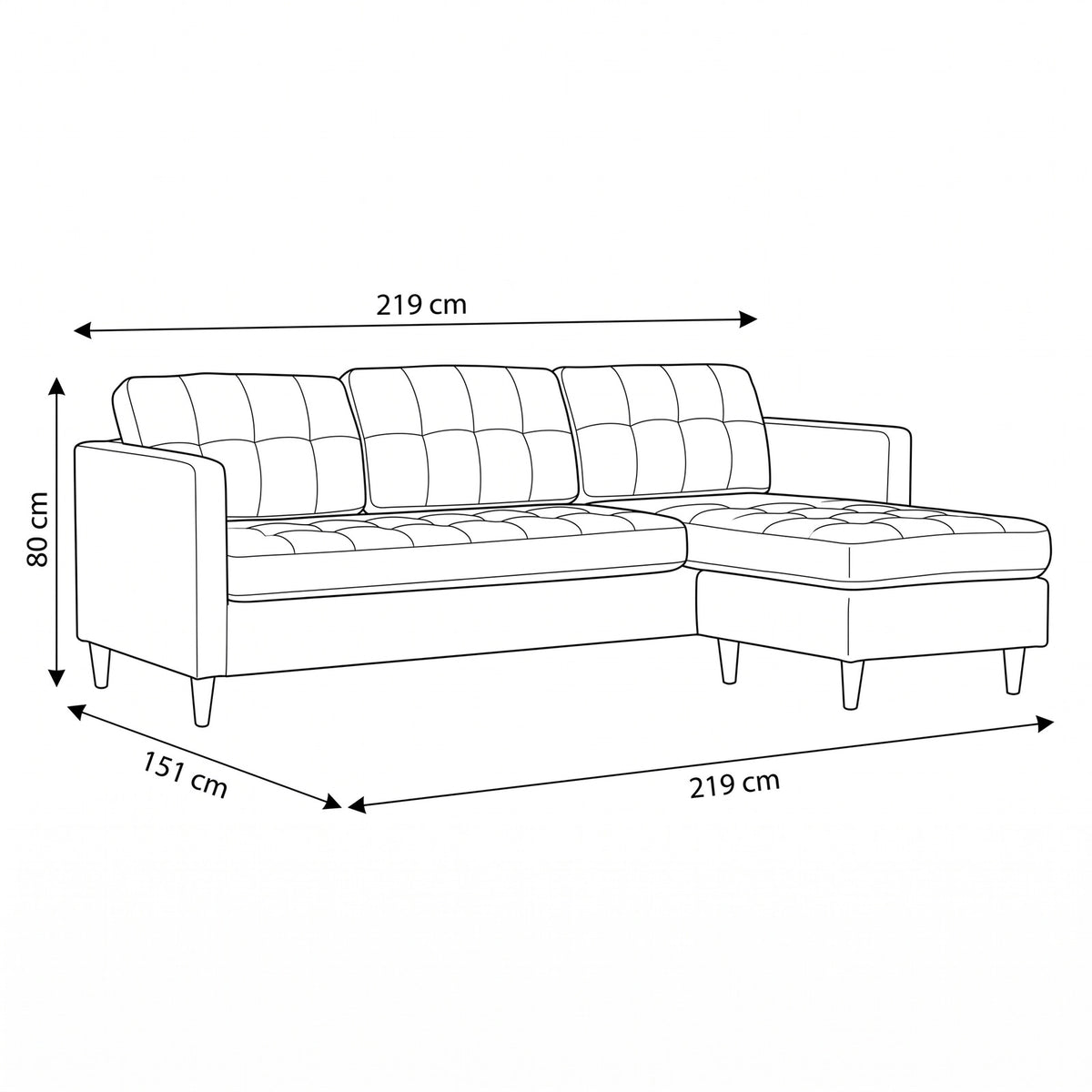 New Orleans sofa med chaiselong venstrevendt 219 x 80 cm
