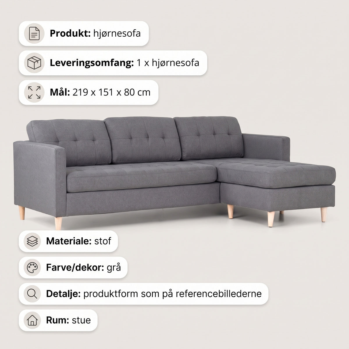New Orleans sofa med chaiselong venstrevendt 219 x 80 cm