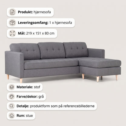 New Orleans sofa med chaiselong venstrevendt 219 x 80 cm