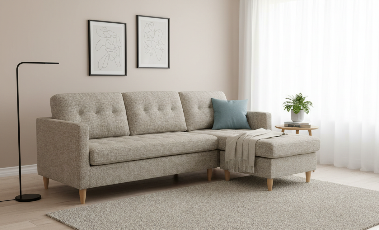 New Orleans chaiselongsofa venstrevendt 219 x 82 cm i sandfarvet