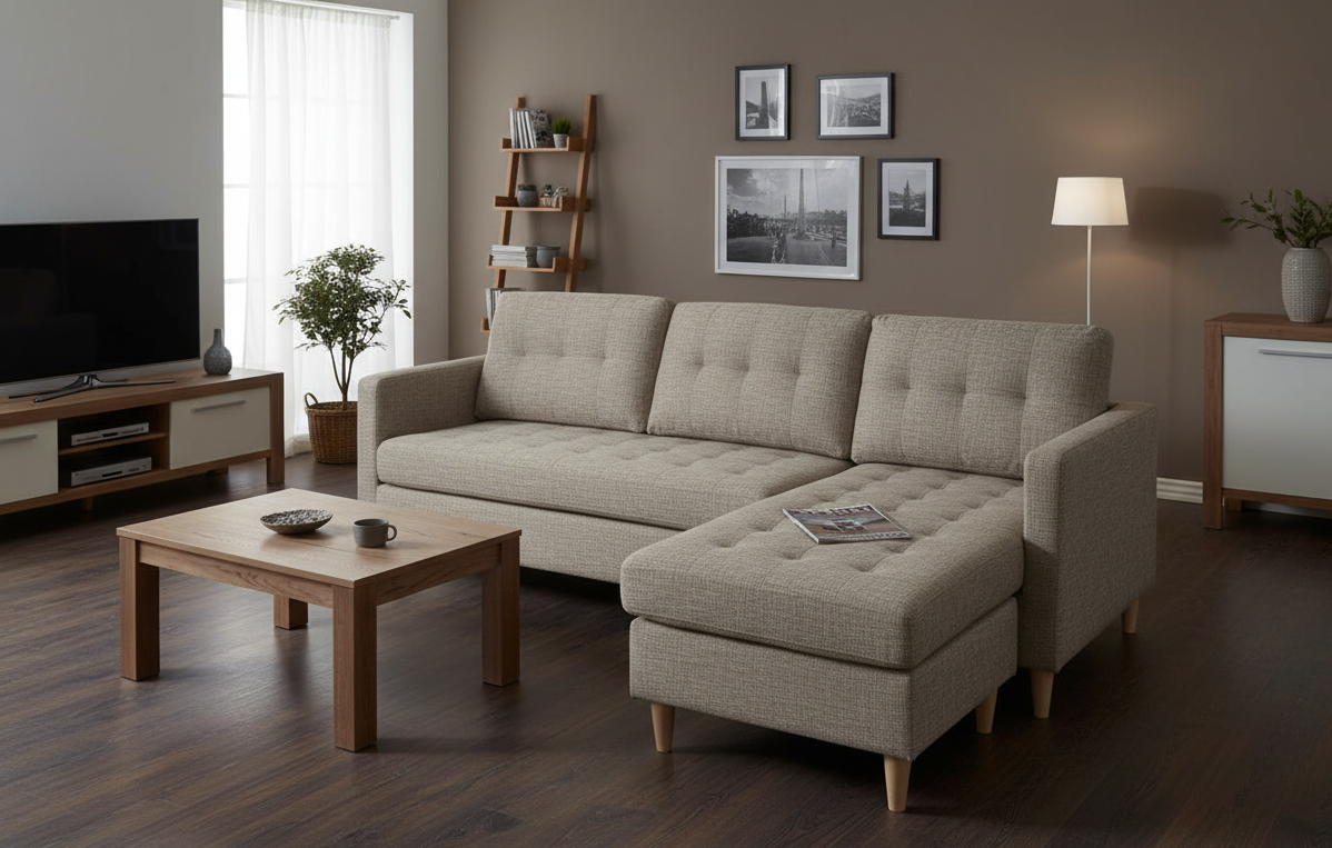 New Orleans chaiselongsofa venstrevendt 219 x 82 cm i sandfarvet