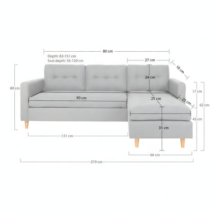 New Orleans sofa med chaiselong venstrevendt 219 x 80 cm