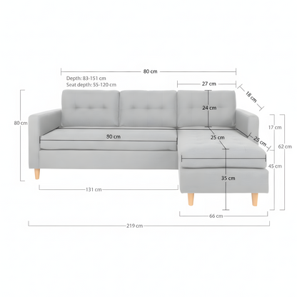 New Orleans L-sofa venstrevendt 219 x 80 cm i karrygul/gul