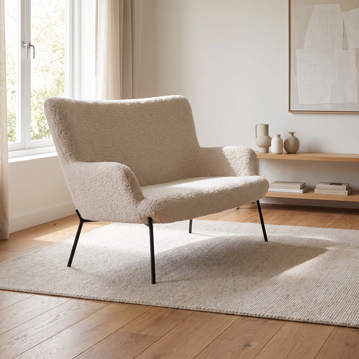 Sofa Monaco i hvid, polyester/stof og metal, 73 x 128 x 97 cm