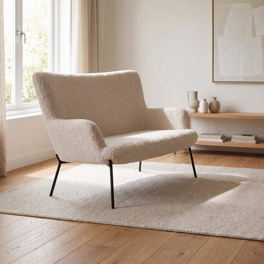 Sofa Monaco i hvid, polyester/stof og metal, 73 x 128 x 97 cm