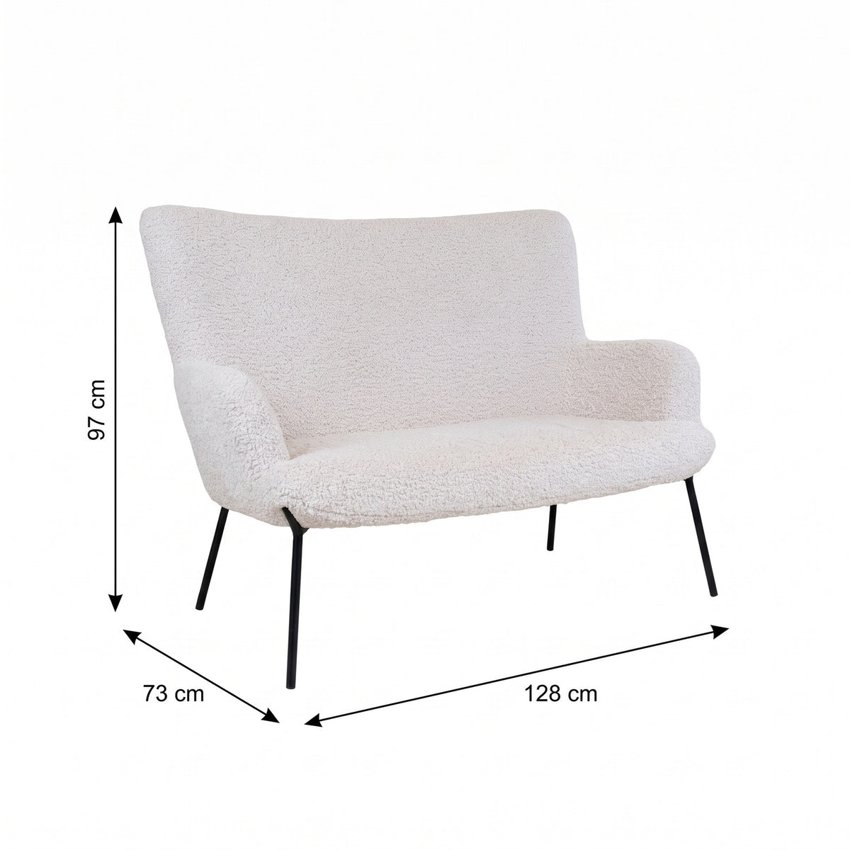 Sofa Monaco i hvid, polyester/stof og metal, 73 x 128 x 97 cm