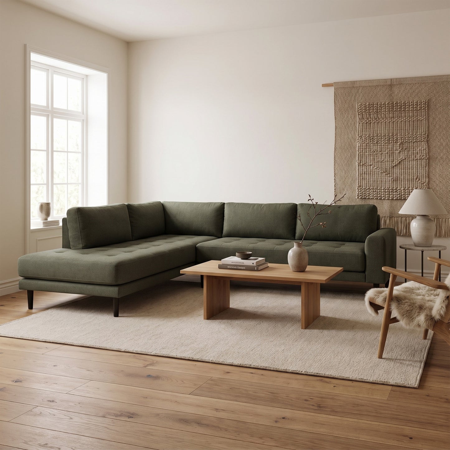 Barcelona hjørnesofa venstrevendt 257 x 76 cm i eg