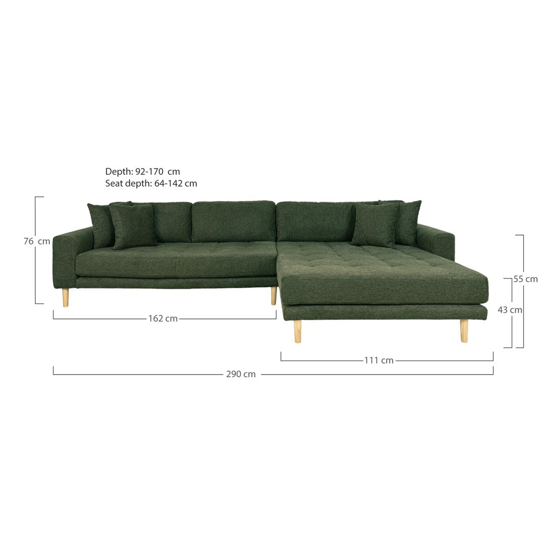 Barcelona hjørnesofa med chaiselong højrevendt 290 x 76 cm