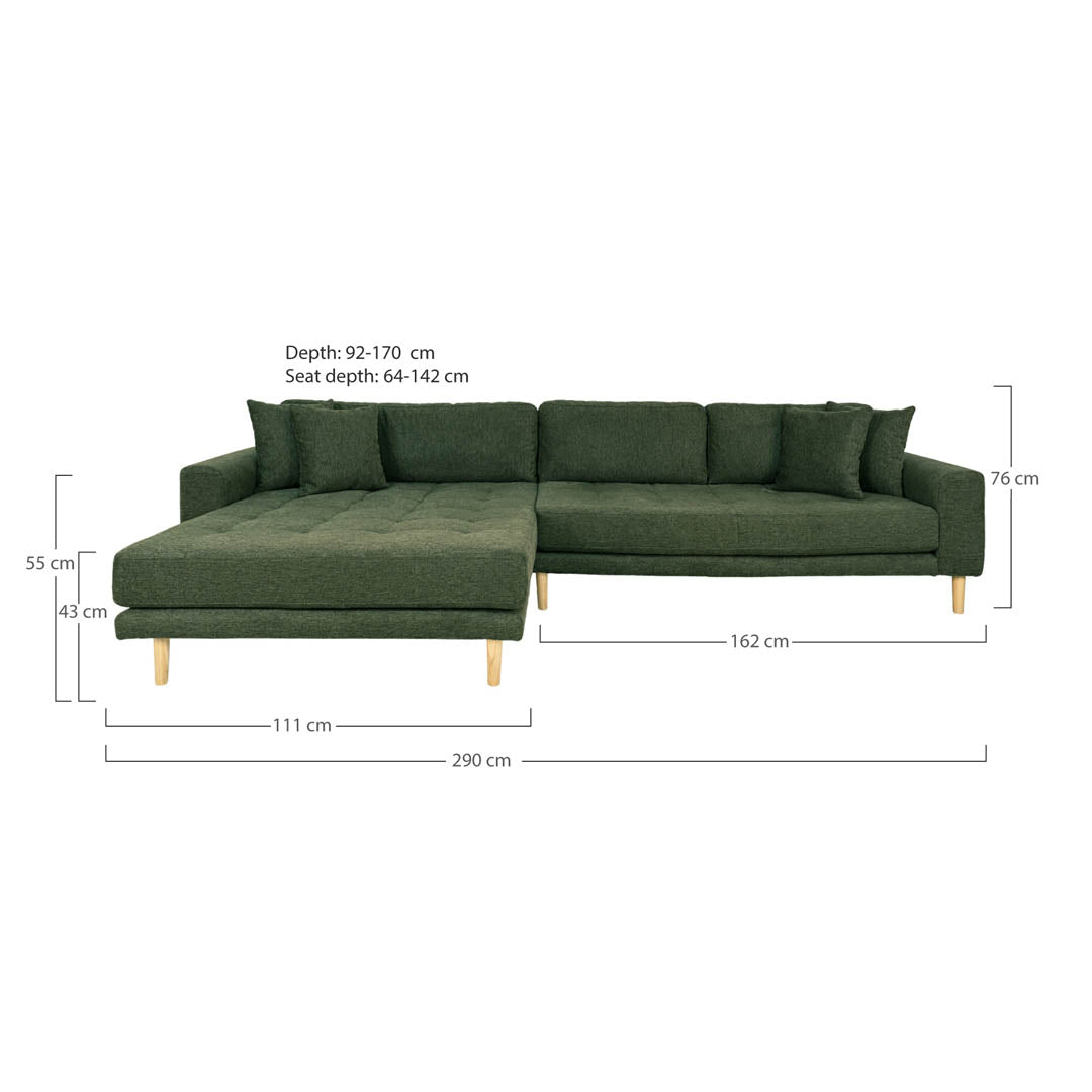 Barcelona hjørnesofa med chaiselong venstrevendt 290 x 76 cm