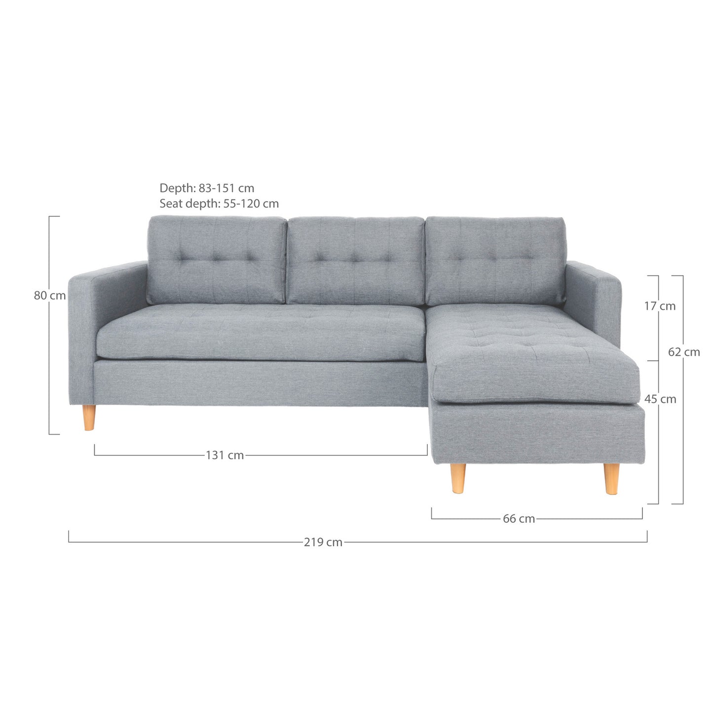 New Orleans sofa med chaiselong venstrevendt 219 x 80 cm
