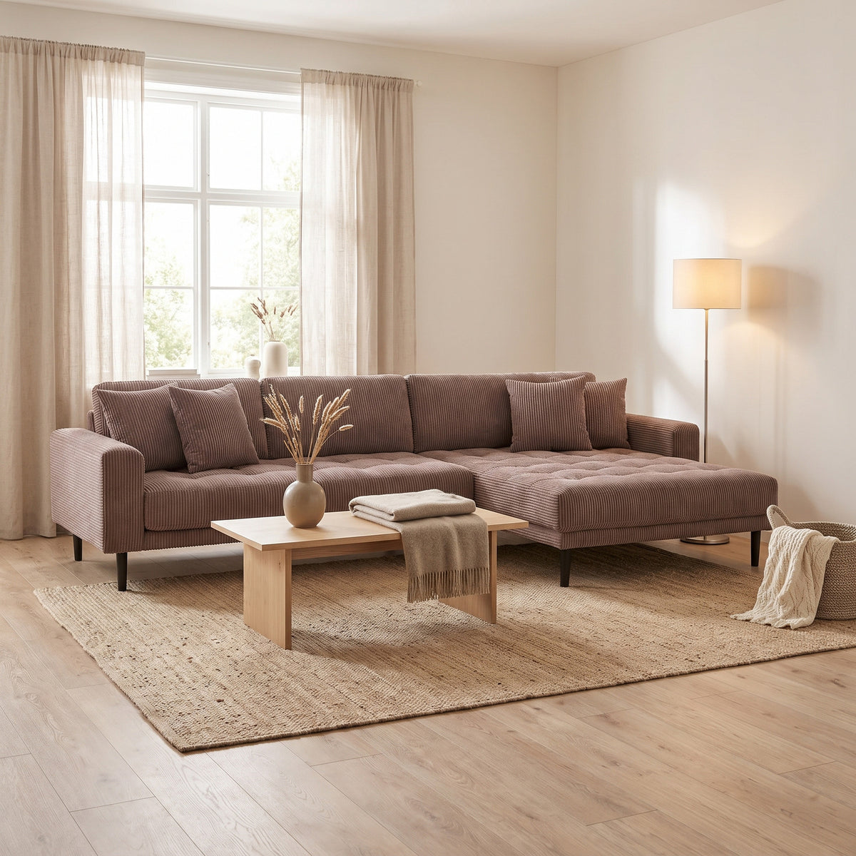 Venedig chaiselongsofa højrevendt 170 x 290 cm i brun