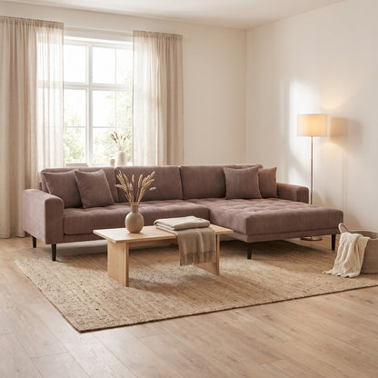 Venedig chaiselongsofa højrevendt 170 x 290 cm i brun