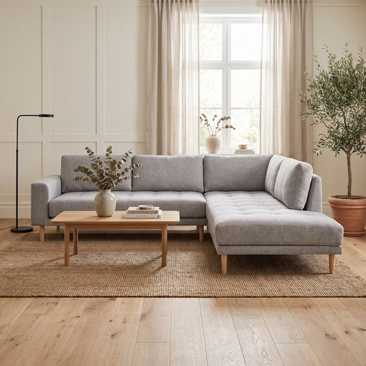 Barcelona hjørnesofa højrevendt 257 x 76 cm i lysegrå