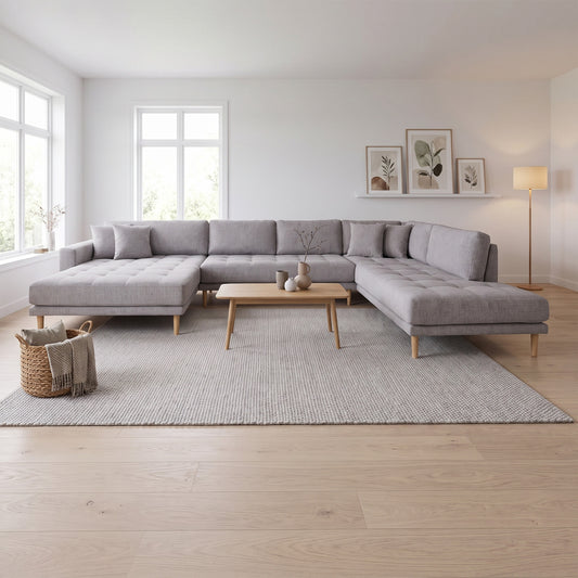 Barcelona U-sofa venstrevendt 370 x 76 cm i lysegrå