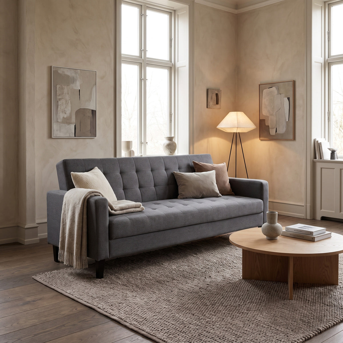 Kyoto sovesofa 85 x 204 cm i mørkegrå/sort