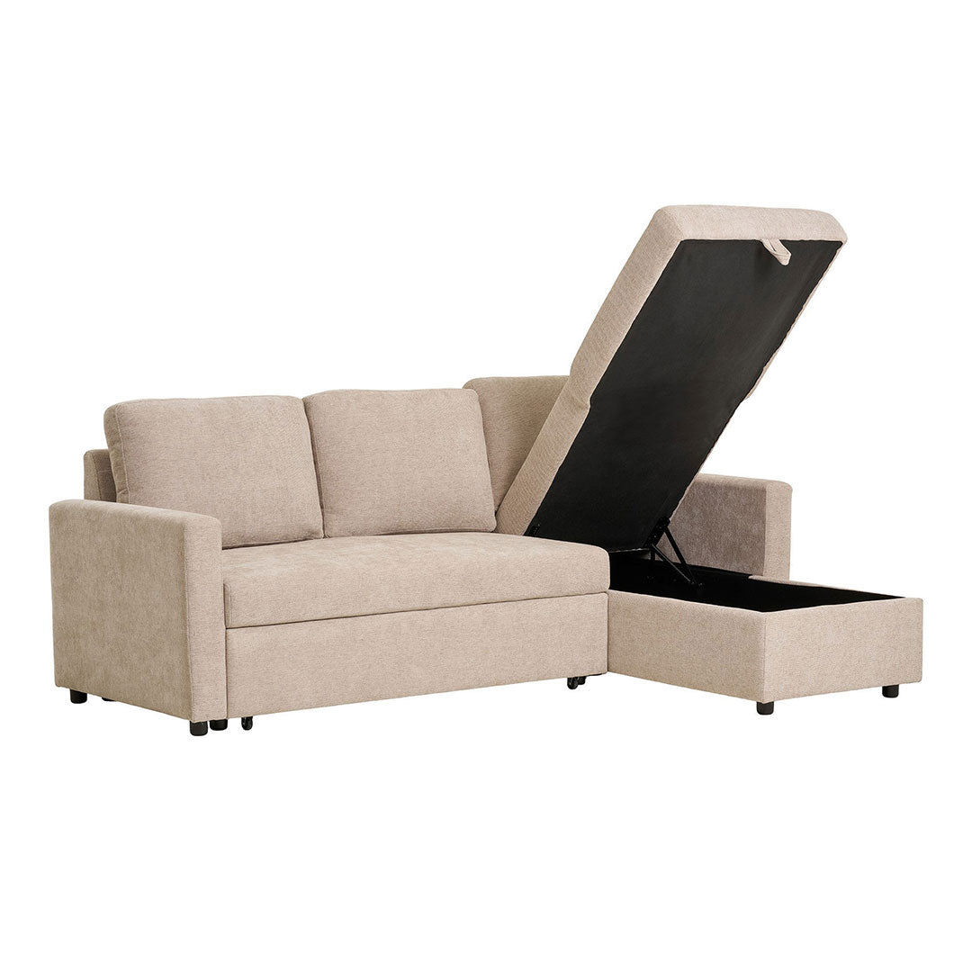 Amalfi sovesofa med chaiselong med opbevaring 150 x 218 cm i sandfarvet