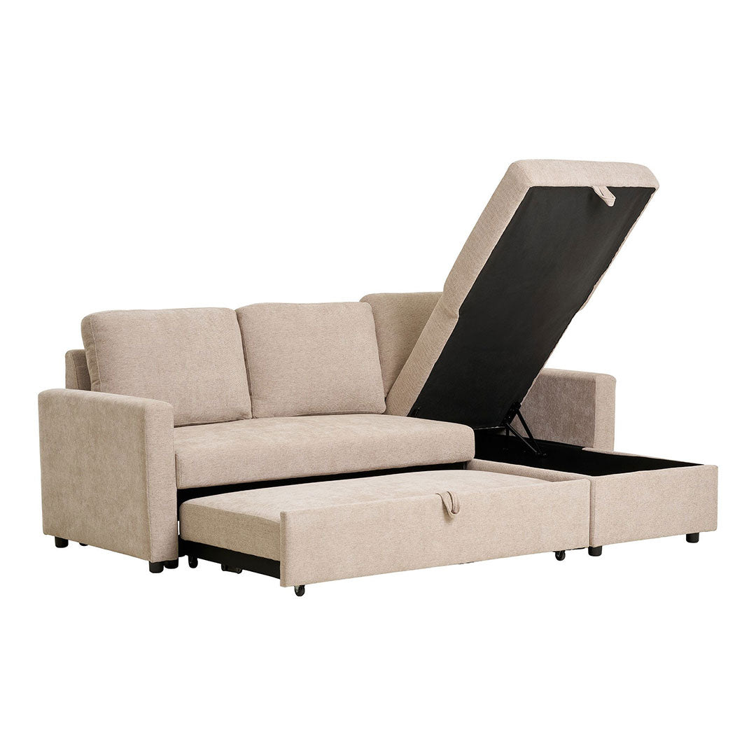 Amalfi sovesofa med chaiselong med opbevaring 150 x 218 cm i sandfarvet