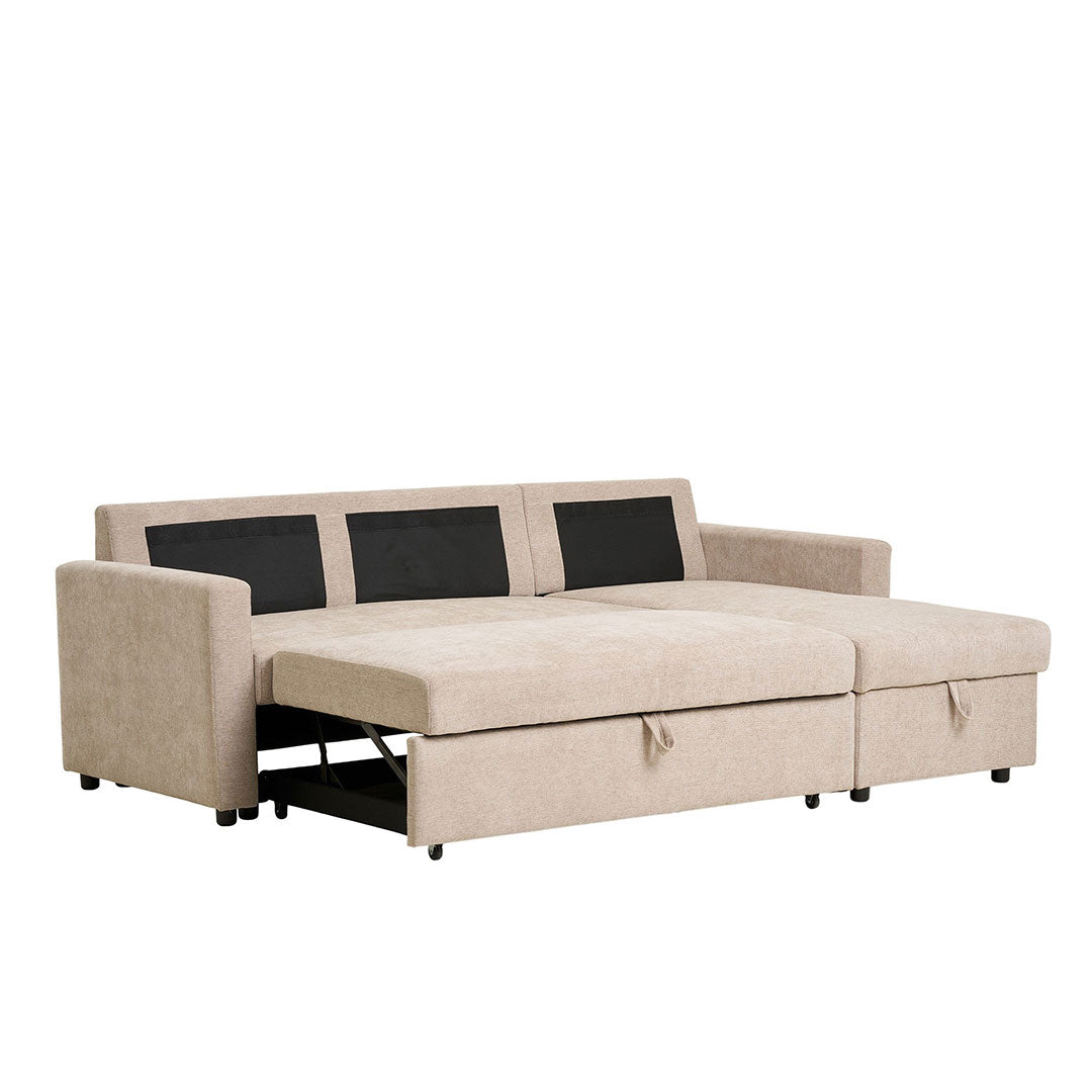 Amalfi sovesofa med chaiselong med opbevaring 150 x 218 cm i sandfarvet