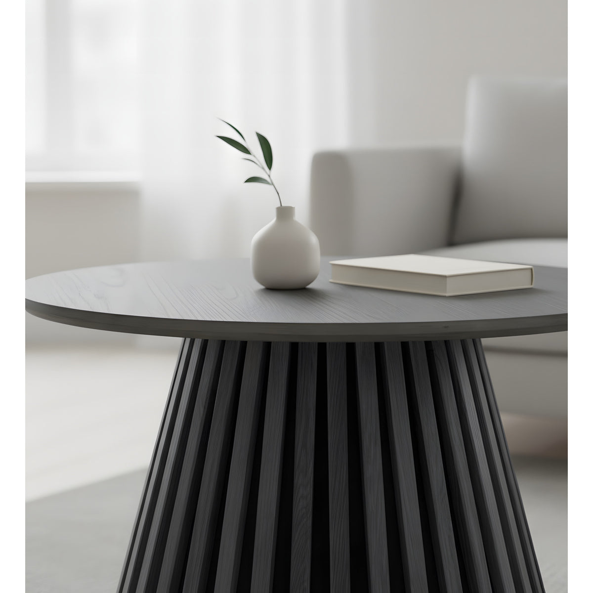 Oslo sofabord Ø70 cm med lamelbase i eg finer