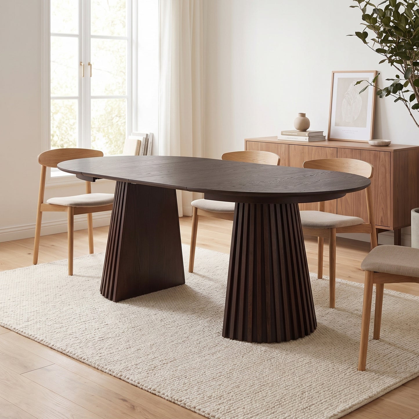 Oslo spisebord 120-200 cm med 2 tillægsplader i røget eg/eg finer