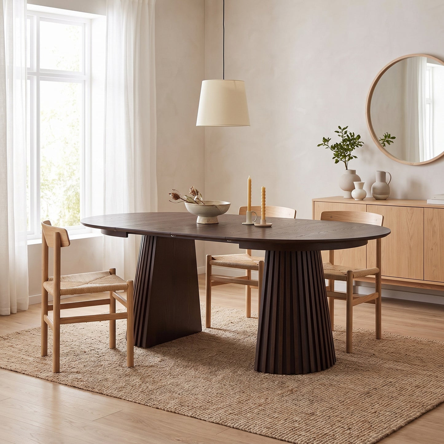 Oslo spisebord 120-200 cm med 2 tillægsplader i røget eg/eg finer