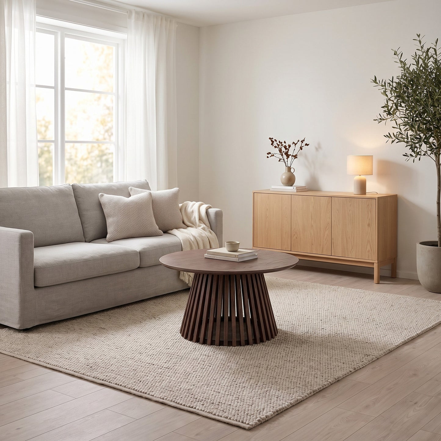 London sofabord Ø70 cm med lamelbase