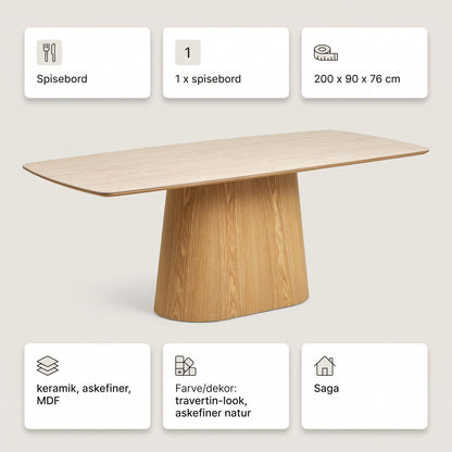 Dijon spisebord 90 x 200 x 76 cm, keramik og askefiner