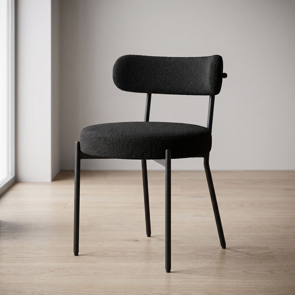 Montpellier spisebordsstole 2-pak med bouclébetræk og stålstel, 49 x 57 x 73 cm