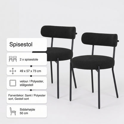 Montpellier spisebordsstole 2-pak med bouclébetræk og stålstel, 49 x 57 x 73 cm