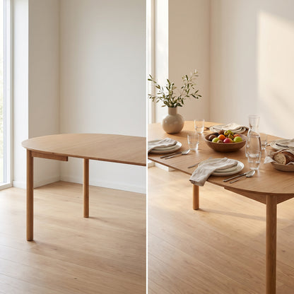 Annecy spisebord Ø120 cm med 2 tillægsplader, op til 220 cm, egefiner