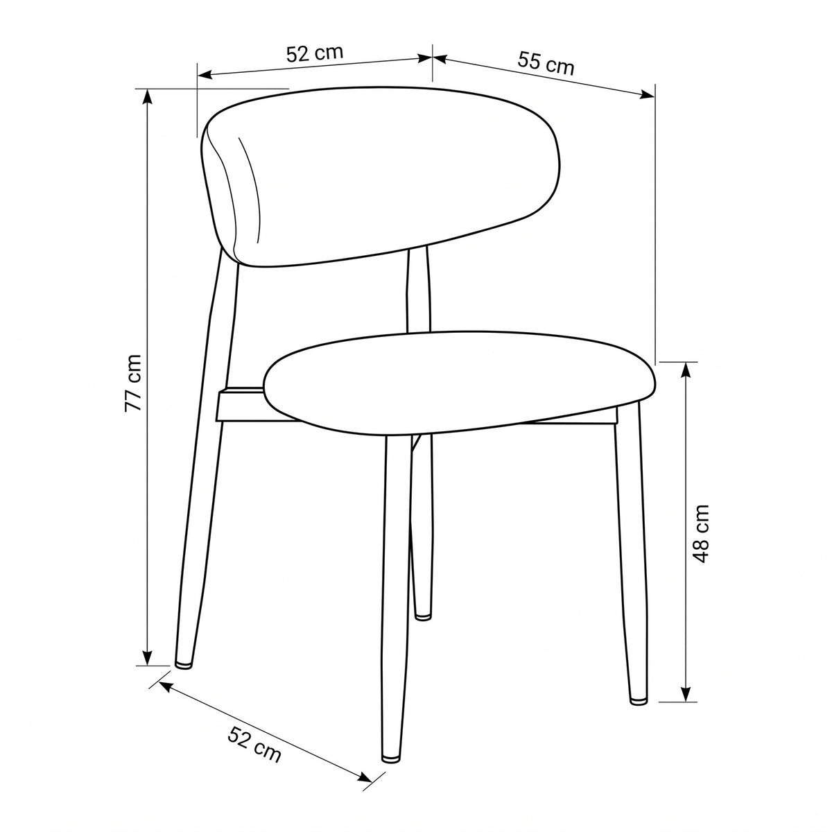 Eindhoven spisebordsstole 2-pak med stofbetræk og metalstel, 52 x 55 x 77 cm