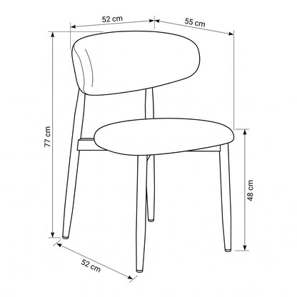 Eindhoven spisebordsstole 2-pak med stofbetræk og metalstel, 52 x 55 x 77 cm