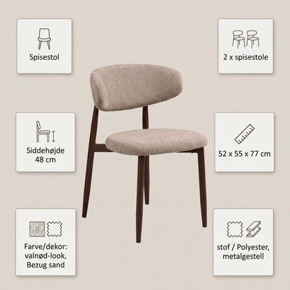 Eindhoven spisebordsstole 2-pak med stofbetræk og metalstel, 52 x 55 x 77 cm