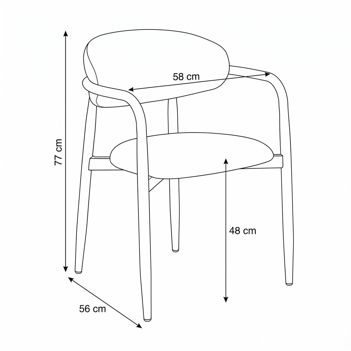 Eindhoven spisebordsstole 2-pak med armlæn med stofbetræk og metalstel, 58 x 56 x 77 cm