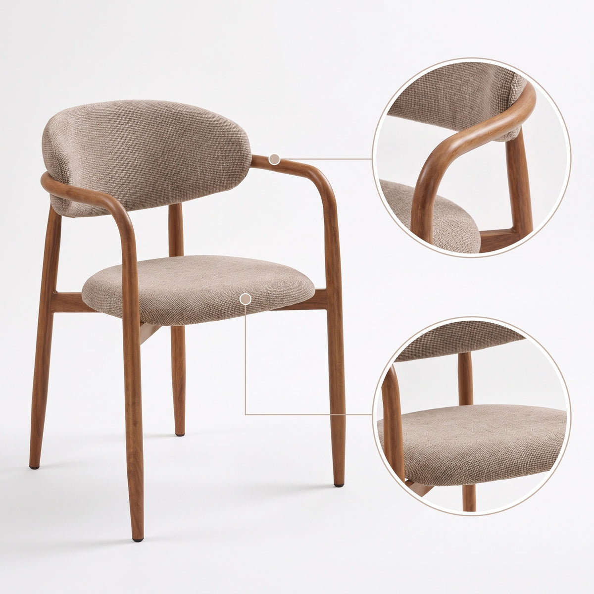 Eindhoven spisebordsstole 2-pak med armlæn med stofbetræk og metalstel, 58 x 56 x 77 cm