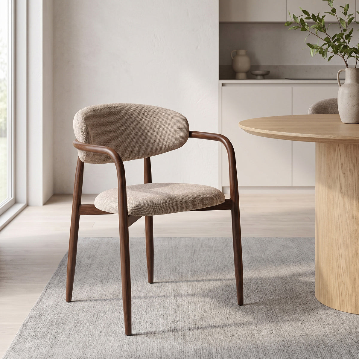 Eindhoven spisebordsstole 2-pak med armlæn med stofbetræk og metalstel, 58 x 56 x 77 cm