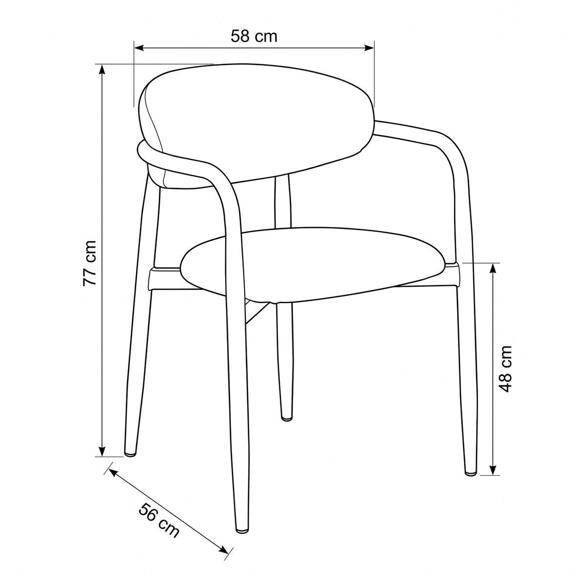 Eindhoven spisebordsstole 2-pak med armlæn med stofbetræk og metalstel, 58 x 56 x 77 cm