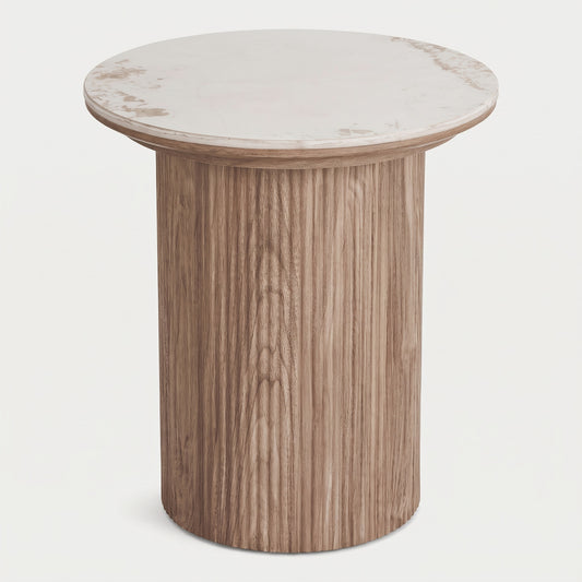 Sidebord Delft i hvid, keramik, MDF, dekorationspapir, træramme, 45 x 45 x 50 cm