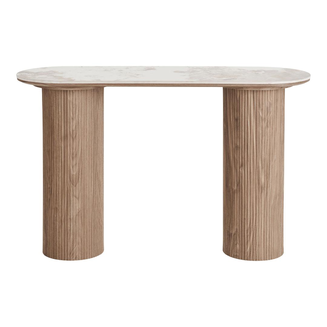 Konsolbord Delft i hvid, keramik, MDF, dekorationspapir, træramme, 120 x 40 x 78 cm