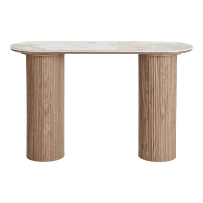 Konsolbord Delft i hvid, keramik, MDF, dekorationspapir, træramme, 120 x 40 x 78 cm