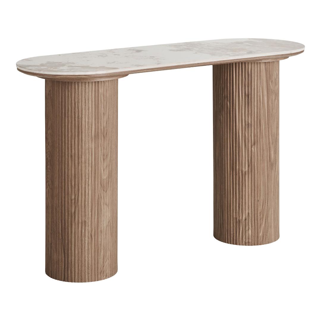 Konsolbord Delft i hvid, keramik, MDF, dekorationspapir, træramme, 120 x 40 x 78 cm