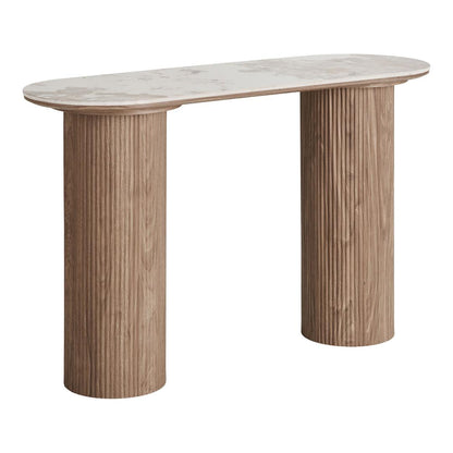 Konsolbord Delft i hvid, keramik, MDF, dekorationspapir, træramme, 120 x 40 x 78 cm