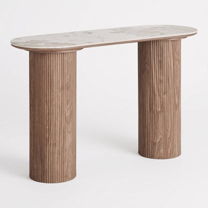 Konsolbord Delft i hvid, keramik, MDF, dekorationspapir, træramme, 120 x 40 x 78 cm